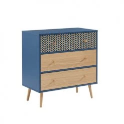Baita Commodes Et Cabinets Commode Bleu Pétrole Et Effet Bois 3 Tiroirs -Coffres et malles Soldes commode bleu petrole et effet bois 3 tiroirs 5
