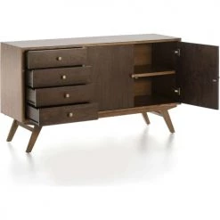 Thai Natura Commodes Et Cabinets Commode Bois Design 4 Tiroirs 2 Portes Bois Clair Et Foncé -Coffres et malles Soldes commode bois design 4 tiroirs 2 portes bois clair et fonce 2