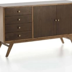 Thai Natura Commodes Et Cabinets Commode Bois Design 4 Tiroirs 2 Portes Bois Clair Et Foncé