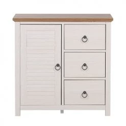 Beliani Commodes Et Cabinets Commode Crème Et Effet Bois Foncé -Coffres et malles Soldes commode creme et effet bois fonce 2