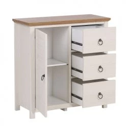 Beliani Commodes Et Cabinets Commode Crème Et Effet Bois Foncé -Coffres et malles Soldes commode creme et effet bois fonce 4