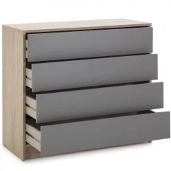 HOMN Commodes Et Cabinets Commode De Nuit 4 Tiroirs, Couleur Bois Et Gris, 80 Cm Longueur -Coffres et malles Soldes commode de nuit 4 tiroirs couleur bois et gris 80 cm longueur 2