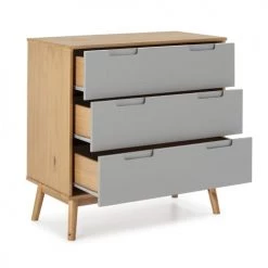HOMN Commodes Et Cabinets Commode De Nuit Avec 3 Tiroirs, Bois Massif, 80 Cm Longueur -Coffres et malles Soldes commode de nuit avec 3 tiroirs bois massif 80 cm longueur 2