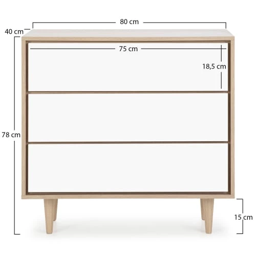 HOMN Commodes Et Cabinets Commode De Nuit Couleur Chêne/blanc, 80 Cm Longueur 8 HOMN Commodes Et Cabinets Commode De Nuit Couleur Chêne/blanc, 80 Cm Longueur – Image 6