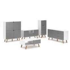 Calicosy Commodes Et Cabinets Commode De Rangement 4 Portes L120 Cm - Gris -Coffres et malles Soldes commode de rangement 4 portes l120 cm gris 4