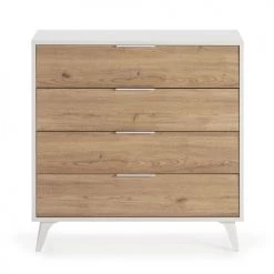 HOMN Commodes Et Cabinets Commode De Rangement 4 Tiroirs Couleur Blanc/bois, 80 Cm Longueur -Coffres et malles Soldes commode de rangement 4 tiroirs couleur blanc bois 80 cm longueur 2