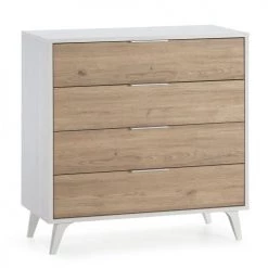 HOMN Commodes Et Cabinets Commode De Rangement 4 Tiroirs Couleur Blanc/bois, 80 Cm Longueur