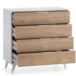 HOMN Commodes Et Cabinets Commode De Rangement 4 Tiroirs Couleur Blanc/bois, 80 Cm Longueur -Coffres et malles Soldes commode de rangement 4 tiroirs couleur blanc bois 80 cm longueur 4