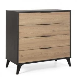 HOMN Commodes Et Cabinets Commode De Rangement 4 Tiroirs Couleur Noir/bois, 80 Cm Longueur