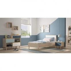 Meubletmoi Commodes Et Cabinets Commode Décor Chêne, Blanc, Bleu -Coffres et malles Soldes commode decor chene blanc bleu 1