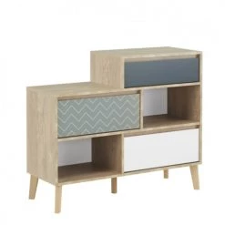 Meubletmoi Commodes Et Cabinets Commode Décor Chêne, Blanc, Bleu -Coffres et malles Soldes commode decor chene blanc bleu 2