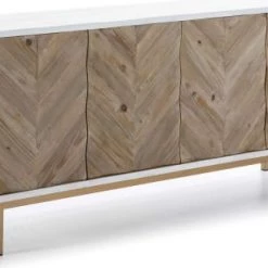 Thai Natura Commodes Et Cabinets Commode Desig En Bois 4 Portes Couleur Bois Et Blanc