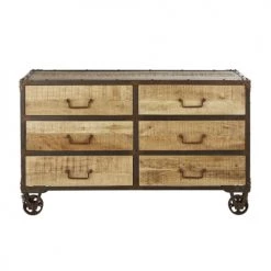 Maisons Du Monde Commodes Et Cabinets Commode Double 6 Tiroirs En Bois De Manguier Et Métal Gris à Roulettes