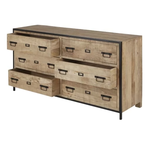 Maisons Du Monde Commodes Et Cabinets Commode Double 6 Tiroirs En Bois De Manguier Massif Et Métal Noir 4 Maisons Du Monde Commodes Et Cabinets Commode Double 6 Tiroirs En Bois De Manguier Massif Et Métal Noir – Image 2
