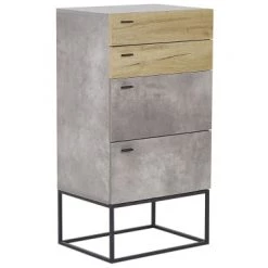 Beliani Commodes Et Cabinets Commode Effet Béton / Effet Bois Clair 4 Tiroirs