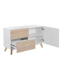 Beliani Commodes Et Cabinets Commode Effet Bois Clair Blanc 1 Porte 2 Tiroirs -Coffres et malles Soldes commode effet bois clair blanc 1 porte 2 tiroirs 2