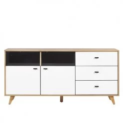 Beliani Commodes Et Cabinets Commode Effet Bois Clair Blanc 3 Tiroirs -Coffres et malles Soldes commode effet bois clair blanc 3 tiroirs 2