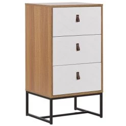 Beliani Commodes Et Cabinets Commode Effet Bois Clair Et Blanche 3 Tiroirs