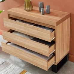 Baita Commodes Et Cabinets Commode Effet Chêne Et Métal Noir 3 Tiroirs -Coffres et malles Soldes commode effet chene et metal noir 3 tiroirs 3