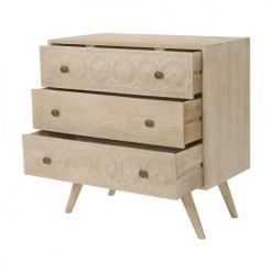 Rendez Vous Déco Commodes Et Cabinets Commode En Bois Gravé 3 Tiroirs -Coffres et malles Soldes commode en bois grave 3 tiroirs 2