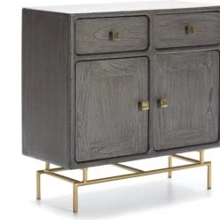 Thai Natura Commodes Et Cabinets Commode En Bois Gris Et Métal Or 90x40x90