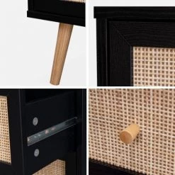 Alice's Garden Commodes Et Cabinets Commode En Décor Bois Noir Et Cannage -Coffres et malles Soldes commode en decor bois noir et cannage 3