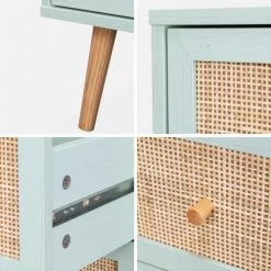 Alice's Garden Commodes Et Cabinets Commode En Décor Bois Vert Céladon Et Cannage -Coffres et malles Soldes commode en decor bois vert celadon et cannage 3