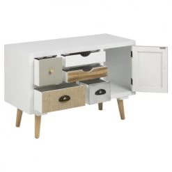 Toilinux Commodes Et Cabinets Commode En Mdf 5 Tiroirs Et 1 Porte Blanc -Coffres et malles Soldes commode en mdf 5 tiroirs et 1 porte blanc 2