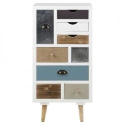 Toilinux Commodes Et Cabinets Commode En Mdf 9 Tiroirs Blanc -Coffres et malles Soldes commode en mdf 9 tiroirs blanc 4