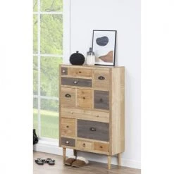 Toilinux Commodes Et Cabinets Commode En Mdf 9 Tiroirs Marron -Coffres et malles Soldes commode en mdf 9 tiroirs marron 1