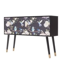RNT By Really Nice Things Commodes Et Cabinets Commode En Pin Massif En Noir Et Imprimé Floral. -Coffres et malles Soldes commode en pin massif en noir et imprime floral 2