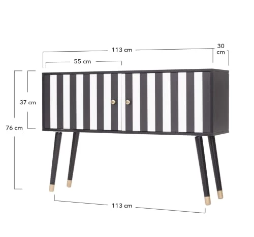 RNT By Really Nice Things Commodes Et Cabinets Commode En Pin Massif Imprimé Franges Blanches Et Noires. 8 RNT By Really Nice Things Commodes Et Cabinets Commode En Pin Massif Imprimé Franges Blanches Et Noires. – Image 6