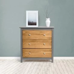 HOMN Commodes Et Cabinets Commode Gris 3 Tiroirs, Fabriqué En Bois De Pin Massif 7 HOMN Commodes Et Cabinets Commode Gris 3 Tiroirs, Fabriqué En Bois De Pin Massif -Coffres et malles Soldes commode gris 3 tiroirs fabrique en bois de pin massif 1