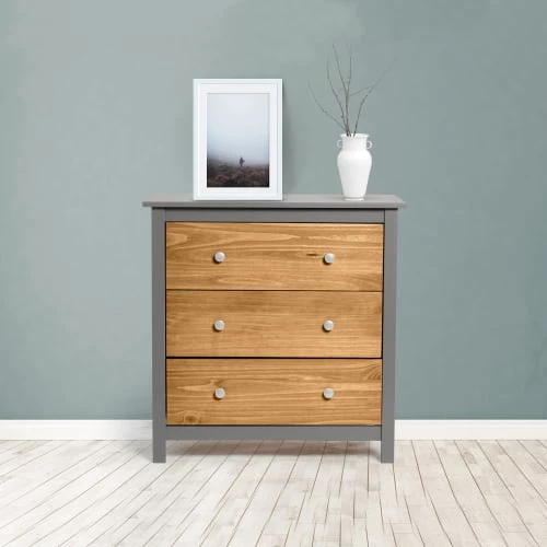 HOMN Commodes Et Cabinets Commode Gris 3 Tiroirs, Fabriqué En Bois De Pin Massif 4 HOMN Commodes Et Cabinets Commode Gris 3 Tiroirs, Fabriqué En Bois De Pin Massif – Image 2