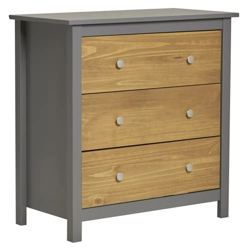 HOMN Commodes Et Cabinets Commode Gris 3 Tiroirs, Fabriqué En Bois De Pin Massif 3 HOMN Commodes Et Cabinets Commode Gris 3 Tiroirs, Fabriqué En Bois De Pin Massif