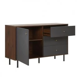 Beliani Commodes Et Cabinets Commode Grise Et Effet Bois Foncé -Coffres et malles Soldes commode grise et effet bois fonce 3