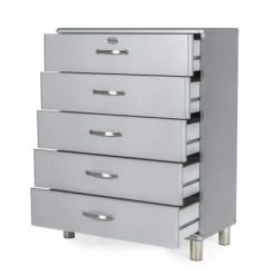 Meubles & Design Commodes Et Cabinets Commode Haute 5 Tiroirs Gris -Coffres et malles Soldes commode haute 5 tiroirs gris 3