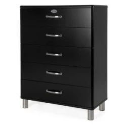 Meubles & Design Commodes Et Cabinets Commode Haute 5 Tiroirs Noir -Coffres et malles Soldes commode haute 5 tiroirs noir
