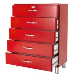 Meubles & Design Commodes Et Cabinets Commode Haute 5 Tiroirs Rouge -Coffres et malles Soldes commode haute 5 tiroirs rouge 4