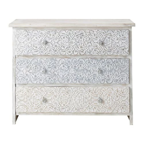 Maisons Du Monde Commodes Et Cabinets Commode Indienne Sculptée En Manguier Massif Blanche L 100 Cm 3 Maisons Du Monde Commodes Et Cabinets Commode Indienne Sculptée En Manguier Massif Blanche L 100 Cm