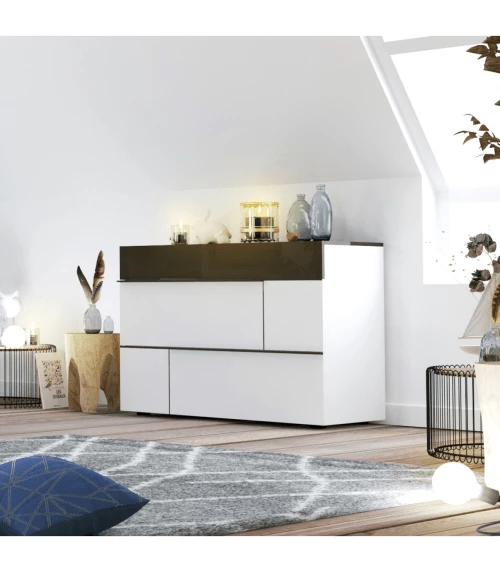 Calicosy Commodes Et Cabinets Commode Moderne 3 Tiroirs L120 Cm - Blanc 4 Calicosy Commodes Et Cabinets Commode Moderne 3 Tiroirs L120 Cm - Blanc – Image 2