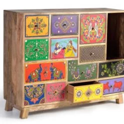 GINER Y COLOMER Commodes Et Cabinets Commode Multicolore En Manguier Peint à La Main -Coffres et malles Soldes commode multicolore en manguier peint a la main 2