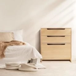 Kulile Commodes Et Cabinets Commode Peu Profonde En Chene Naturel Kaki Poudré -Coffres et malles Soldes commode peu profonde en chene naturel kaki poudre 1