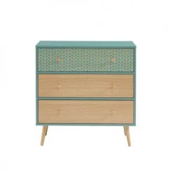 Baita Commodes Et Cabinets Commode Vert De Gris Et Effet Bois 3 Tiroirs