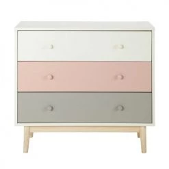 Maisons Du Monde Commodes Et Cabinets Commode Vintage 3 Tiroirs Blanche, Rose Et Grise