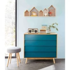 Maisons Du Monde Commodes Et Cabinets Commode Vintage 4 Tiroirs Bleu Pétrole -Coffres et malles Soldes commode vintage 4 tiroirs bleu petrole 1000 16 27 166446 5