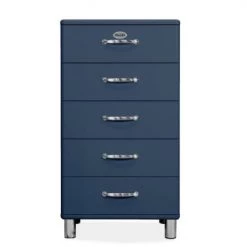 Meubles & Design Commodes Et Cabinets Commode Vintage 5 Tiroirs Effet Bois Bleu Foncé -Coffres et malles Soldes commode vintage 5 tiroirs effet bois bleu fonce 1