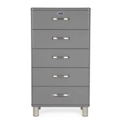 Meubles & Design Commodes Et Cabinets Commode Vintage 5 Tiroirs Effet Bois Gris Foncé -Coffres et malles Soldes commode vintage 5 tiroirs effet bois gris fonce 1