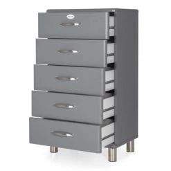 Meubles & Design Commodes Et Cabinets Commode Vintage 5 Tiroirs Effet Bois Gris Foncé -Coffres et malles Soldes commode vintage 5 tiroirs effet bois gris fonce 3