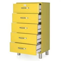 Meubles & Design Commodes Et Cabinets Commode Vintage 5 Tiroirs Effet Bois Jaune -Coffres et malles Soldes commode vintage 5 tiroirs effet bois jaune 3